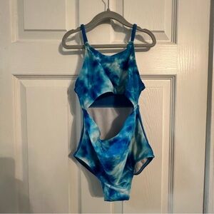 O’Rageous Girls Blue Tie-Dye Cutout One-Piece Swimsuit – Size 10
